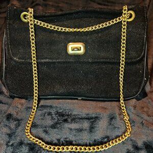Medium Velvet Black Bag with Gold Hardware